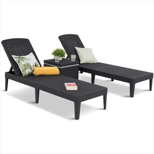 Reposera Exterior Camastro Jaipur Simil Ratán Premium X2 Und Gris