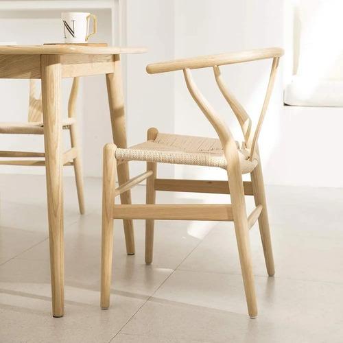 Silla Makom Wishbone De Madera Y Asiento De Mimbre Sintético Natural