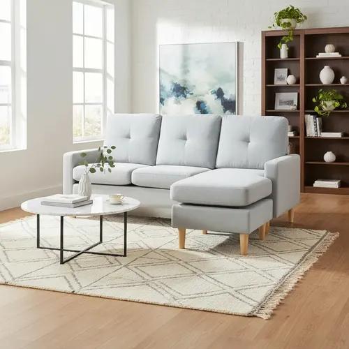 Sofá Esquinero Classic 3cpos Con Puff Lino Antimanchas Makom Gris Lino