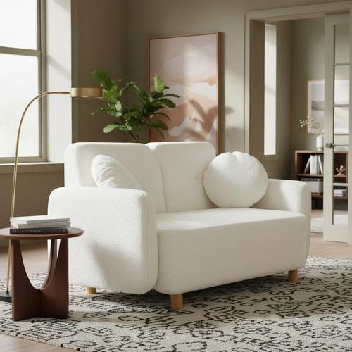 Sofá Teddy 2 Cpos Tapizado Bouclé Soft 2 Almohadones Redondo Blanco Bouclé Soft