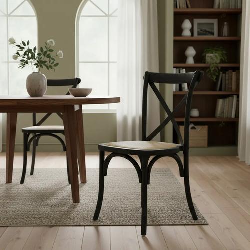 Outlet Silla De Comedor Cross De Madera Esterilla De Rattan Rattán Negro Crema