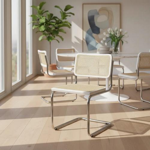 Silla Cesca Breuer De Comedor Cocina Caño Y Madera Rattan Ratán Cromo Blanco
