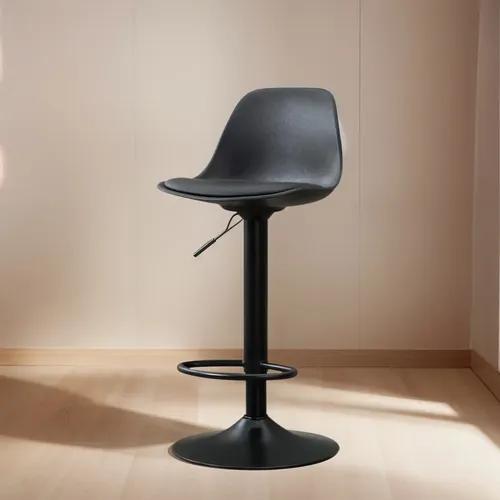 Taburete Orbit Barra Regulable Hidráulico Giratorio Ecocuero Laqueado Negro