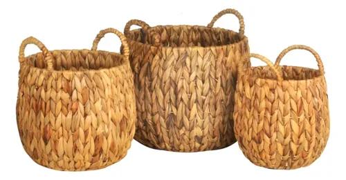Cestos Canastos Organizador Jacinto Set X 3 Deco Baño Living Natural