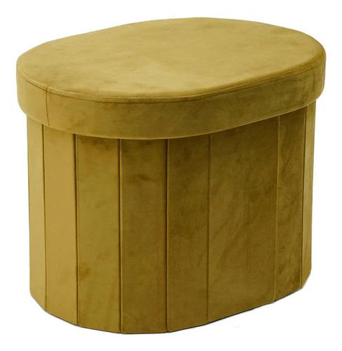 Puff Ovalado Estructura Reforzada De Madera, Metal Plegable Mostaza