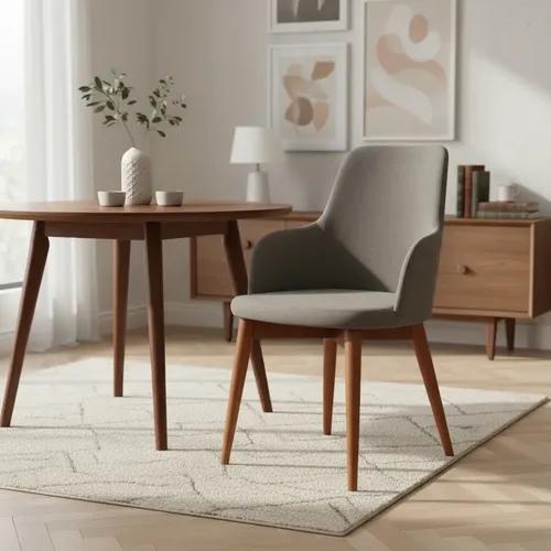Sillon Hadid Madera Maciza Tapizado Lino Antimanchas Comedor Lino Antimanchas Marrón Claro Gris