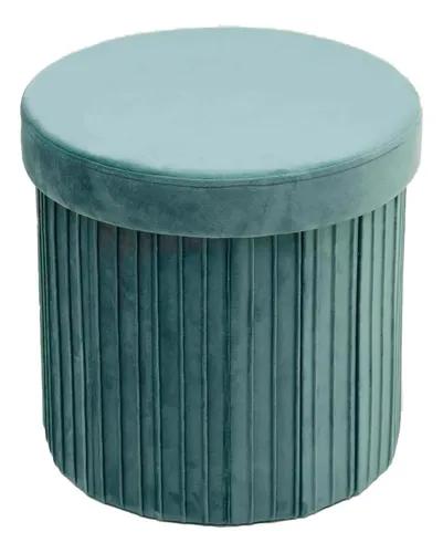 Puff Redondo Estructura Reforzada De Madera, Metal Plegable Verde Claro