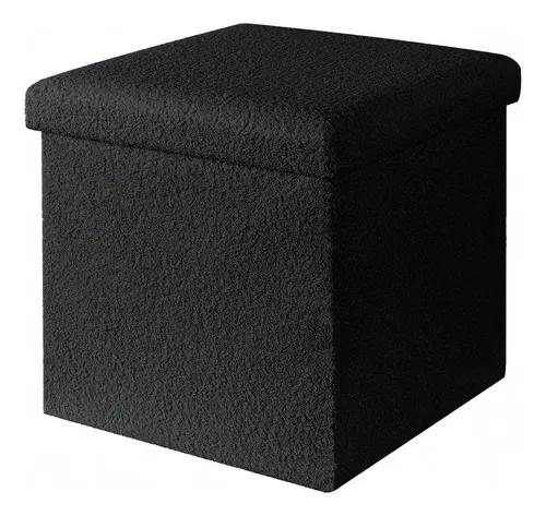 Puff Cuadrado Estructura Reforzada De Madera, Metal Plegable Negro
