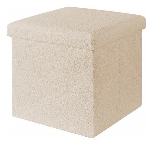Puff Cuadrado Estructura Reforzada De Madera, Metal Plegable Beige