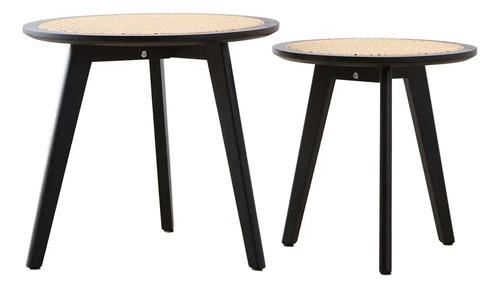 Set De Mesas Bajas You Ratonas Madera Y Rattán Sintético. Negro