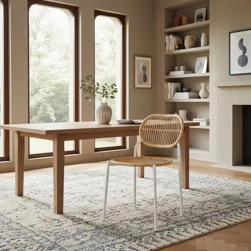 Silla En Hilo Sintético Simil Bambú Y Caño De Comedor Cocina Bambú Blanco Marrón Claro