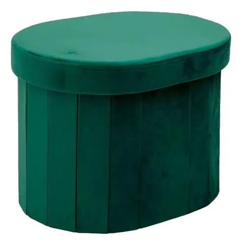Puff Ovalado Estructura Reforzada De Madera, Metal Plegable Verde Oscuro