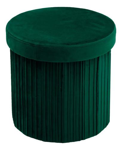 Puff Redondo Estructura Reforzada De Madera, Metal Plegable Verde Oscuro