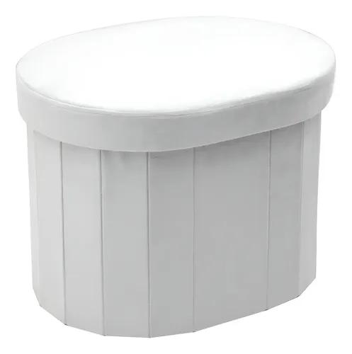 Puff Ovalado Estructura Reforzada De Madera, Metal Plegable Blanco