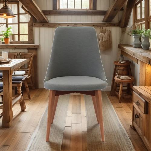 Silla Hadid Comedor Madera Maciza Tapizada Lino Antimanchas Lino Antimanchas Marrón Claro Gris