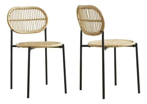 Set X2 Sillas Hilo Sintético Simil Bambú Caño Comedor Cocina Bambú Negro Marrón Claro