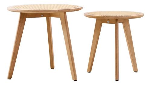 Set De Mesas Bajas You Ratonas Madera Y Rattán Sintético. Marrón Claro