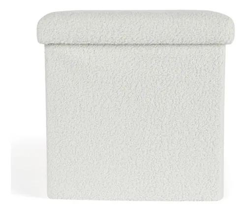 Puff Cuadrado Estructura Reforzada De Madera, Metal Plegable Blanco
