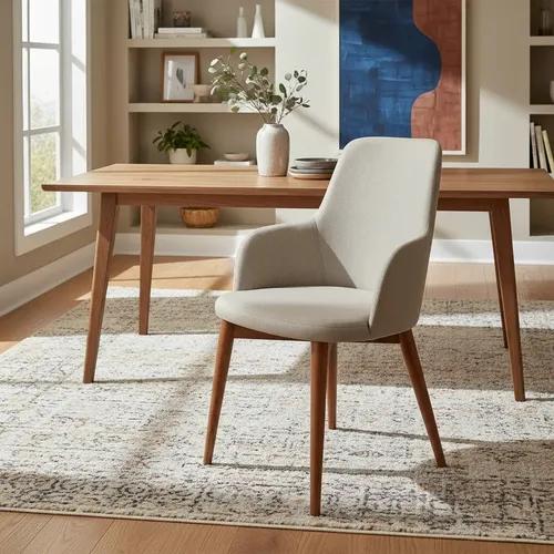Sillon Hadid Madera Maciza Tapizado Lino Antimanchas Comedor Lino Antimanchas Marrón Claro Beige