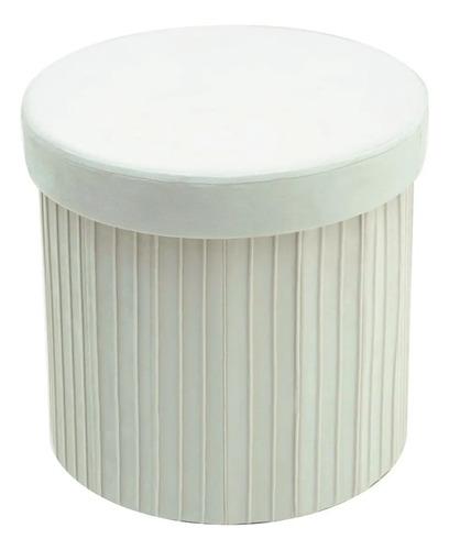 Puff Redondo Estructura Reforzada De Madera, Metal Plegable Blanco