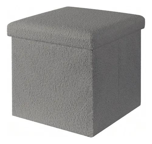 Puff Cuadrado Estructura Reforzada De Madera, Metal Plegable Gris