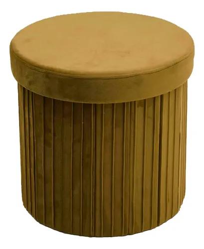 Puff Redondo Estructura Reforzada De Madera, Metal Plegable Mostaza