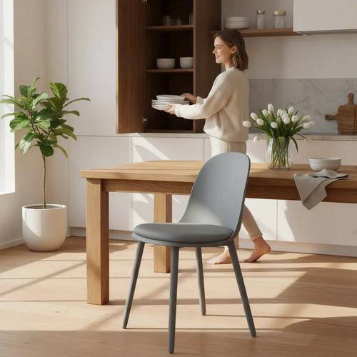 Set X4 Sillas De Outlet Vita Nórdica Eames Plástica Eco Cuero Gris