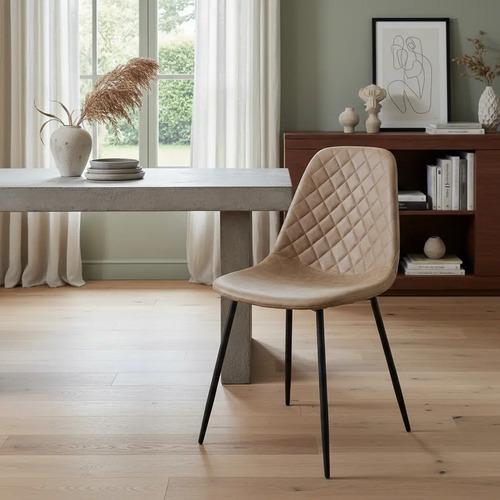 Silla Joy Tapizada Ecocuero Estructura Acero Comedor Cocina Vintage Negro Beige